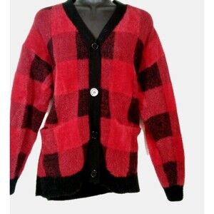 Women's Cyrus Red Black Cardigan Sweater Size Medium Nylon/Polyester
